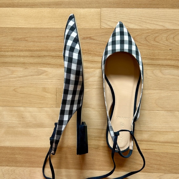 J. Crew Lily Ballet Flats Gingham Print Navy White with Ankle Wrap Size 9 - Picture 5 of 14